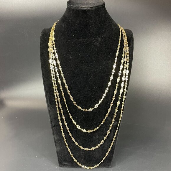 Sarah Coventry Jewelry - Tortolani Multi Strand Gold Tone Watch Chain Style Necklace Ornate Filigree Oval
